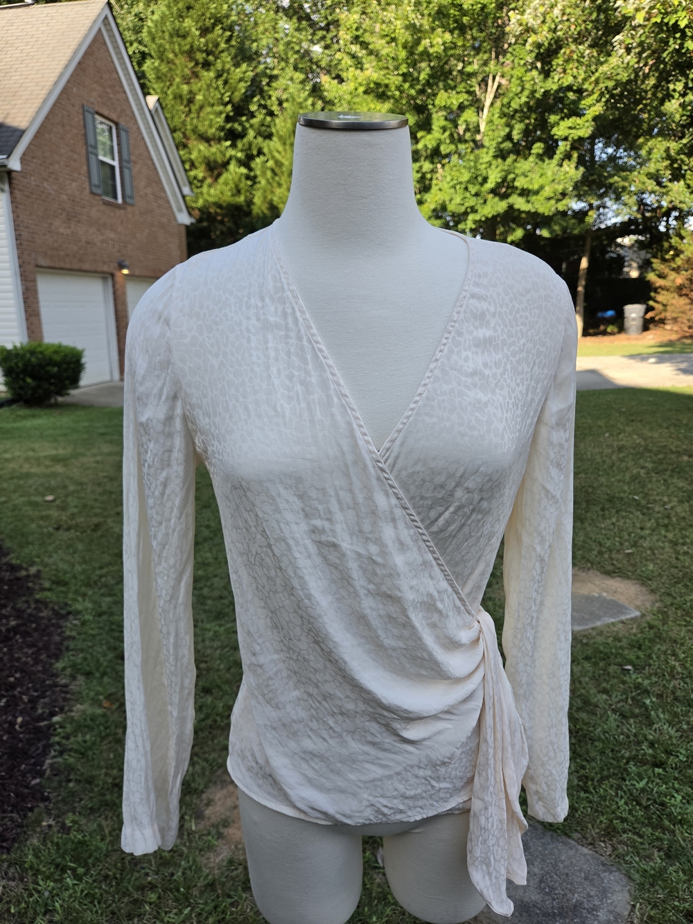 Nine West Cream Wrap-Style Long Sleeve Blouse